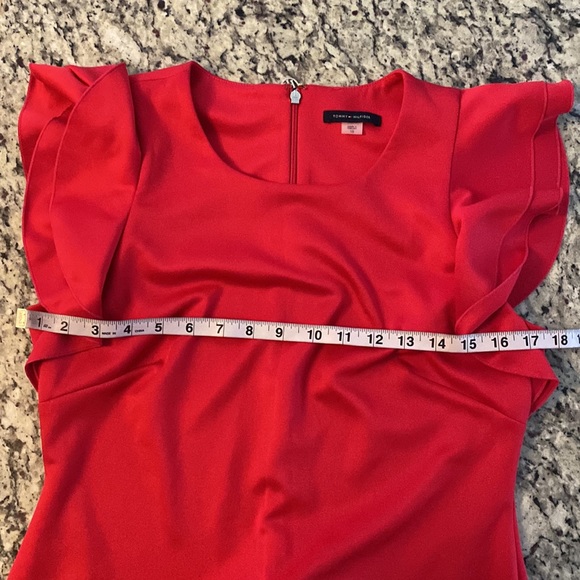 Tommy Hilfiger Raspberry Pink Scuba Stretch Ruffle Sleeeve Sheath Dress 10 - Picture 9 of 10